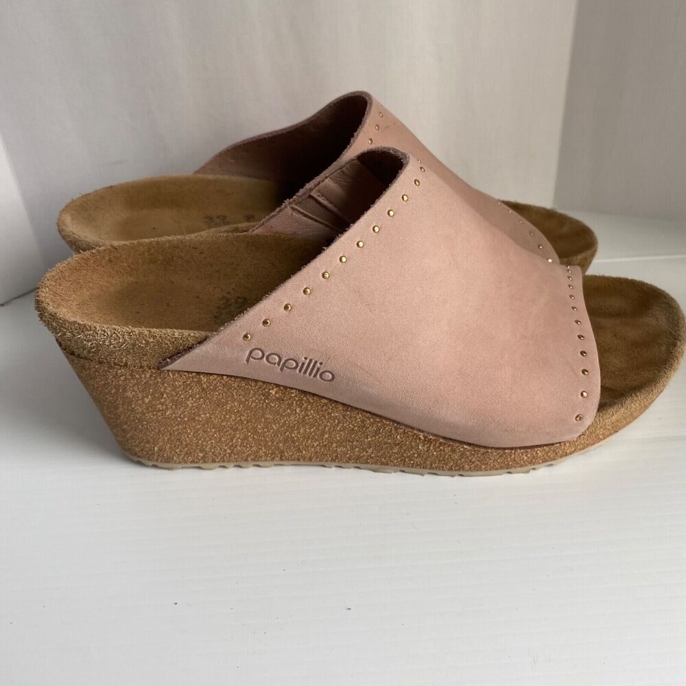 Birkenstock PAPILLIO NAMICA  COLOR Rivets Pink Wedge HEEL MULE NUBUCK Sz 8   39